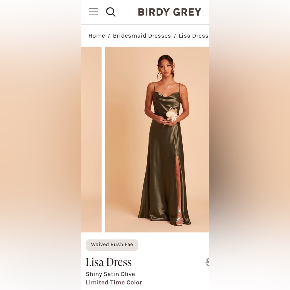 Birdy Grey Lisa Shiny Satin Olive bridesmaid dress.